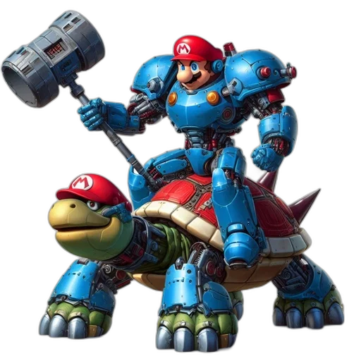 robot, weapon, animal, 3d render, concept art, mario, super, bros transparent PNG cut-out