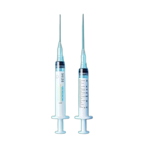 weapon, two, white, syringes, needle, caps, placed, against transparent PNG cut-out