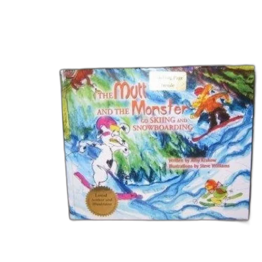 book, titled, mutt, monster, skiing, snowboarding, displayed, wooden transparent PNG cut-out