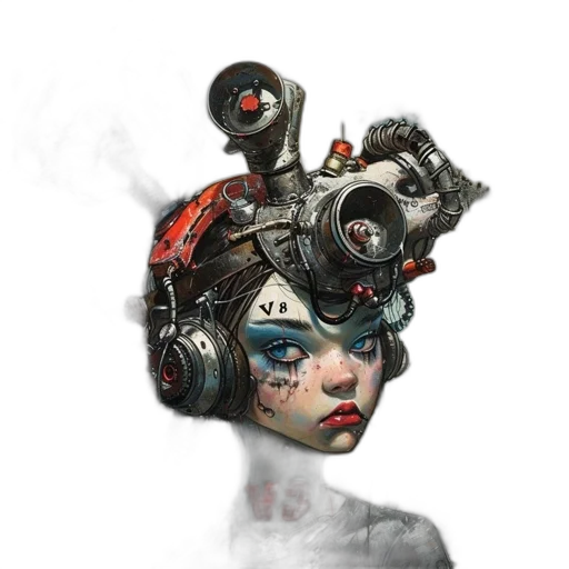 robot, mask, face, hat, concept art, cyberpunk, fantasy art, comic book art transparent PNG cut-out