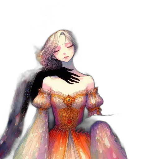 dress, crown, fantasy art, watercolor, concept art, pixel art, colorful, pastel transparent PNG cut-out