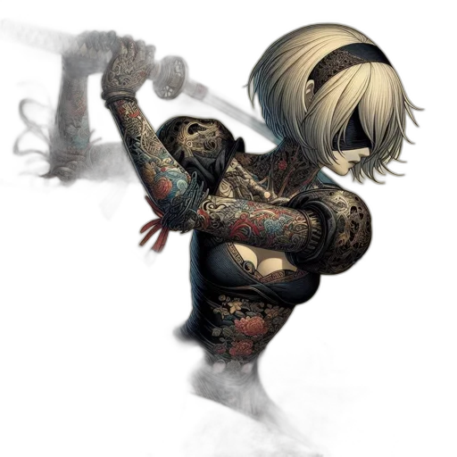 hair, weapon, creature, staff, concept art, cyberpunk, fantasy art, comic book art transparent PNG cut-out