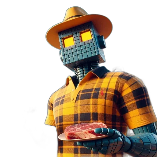 robot, hat, mask, jacket, concept art, pixel art, 3d render, comic book art transparent PNG cut-out