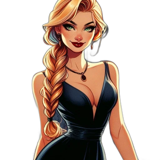 dress, jewelry, cartoon, comic book art, fantasy art, concept art, dark, golden transparent PNG cut-out