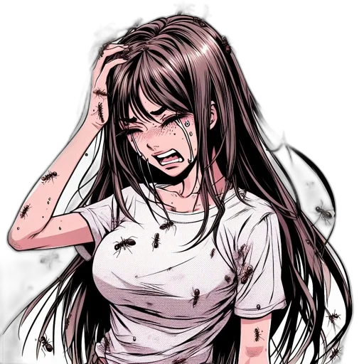 face, hair, mask, anime, pixel art, comic book art, concept art, monochrome transparent PNG cut-out