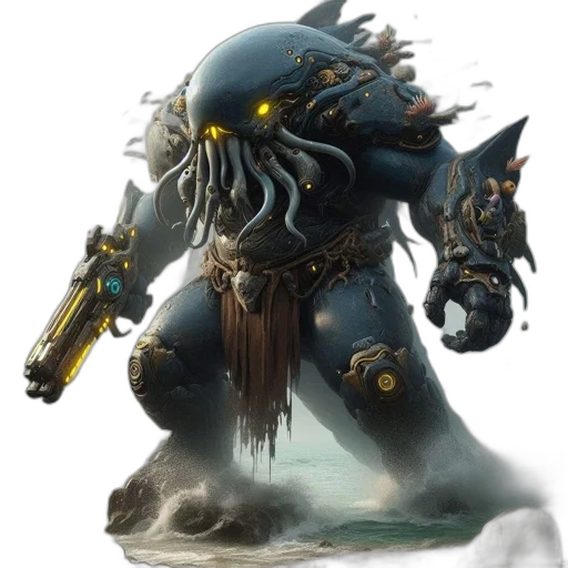 creature, robot, concept art, fantasy art, 3d render, enormous, mechanized, sea transparent PNG cut-out