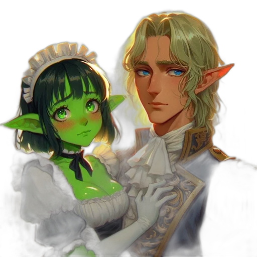 fantasy art, pixel art, watercolor, concept art, green, two, animated, characters transparent PNG cut-out