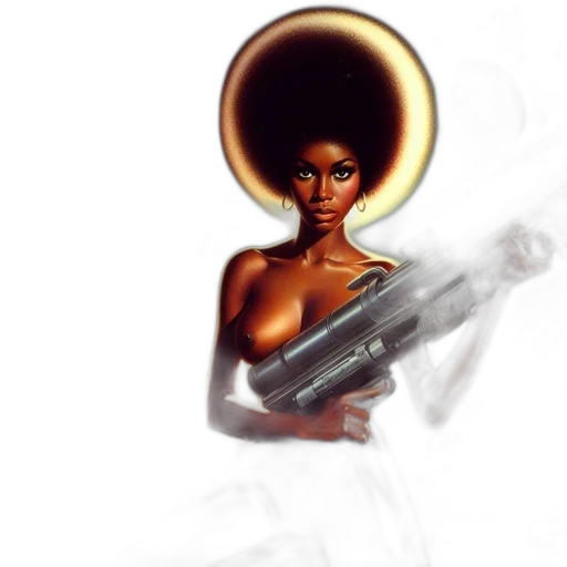 weapon, concept art, comic book art, fantasy art, pixel art, fire, outer space, golden transparent PNG cut-out