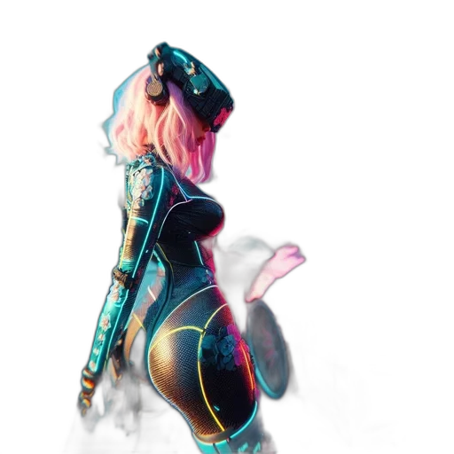 robot, dress, jacket, cyberpunk, concept art, 3d render, fantasy art, neon lights transparent PNG cut-out