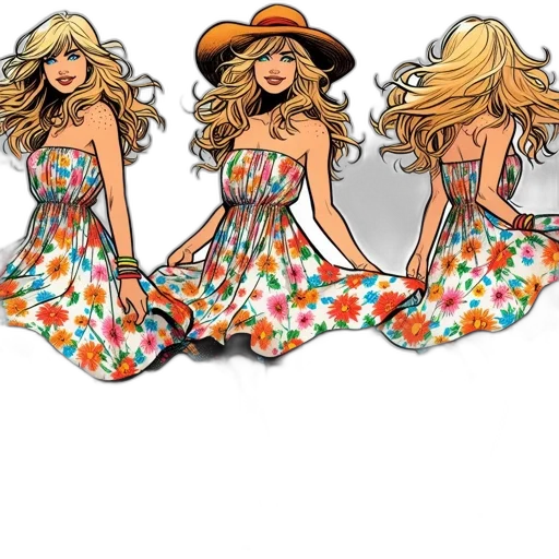 dress, cartoon, concept art, watercolor, comic book art, illustration, woman, strapless transparent PNG cut-out
