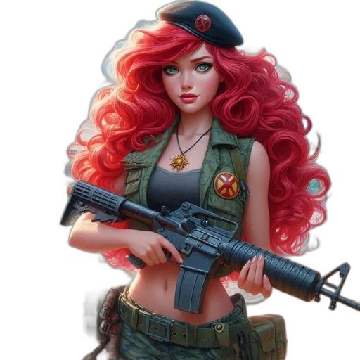 weapon, comic book art, concept art, fantasy art, cartoon, female, character, styled transparent PNG cut-out