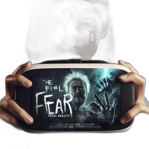 mask, concept art, woman, terrified, expression, holds, virtual, reality transparent PNG cut-out