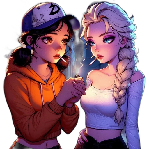 comic book art, concept art, cartoon, anime, fire, neon lights, night, snow transparent PNG cut-out