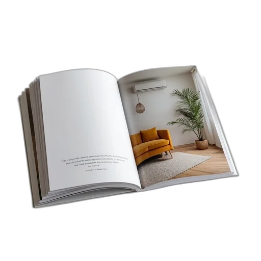 furniture, tree, photorealistic, 3d render, four, panel, brochure, mockup transparent PNG cut-out