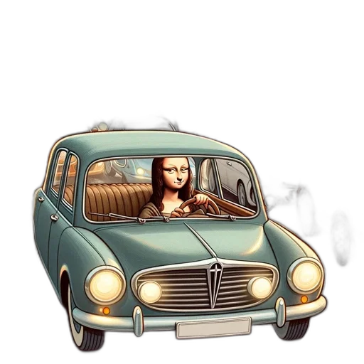 car, face, concept art, photorealistic, cartoon, fantasy art, fog, forest transparent PNG cut-out