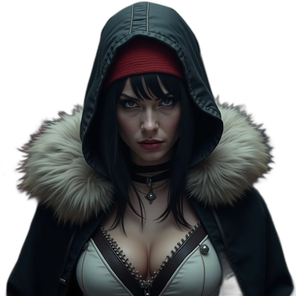 jacket, hat, face, cyberpunk, concept art, comic book art, photorealistic, neon lights transparent PNG cut-out