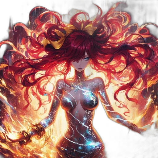 hair, comic book art, fantasy art, concept art, anime, fire, animated, female transparent PNG cut-out
