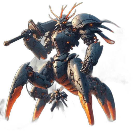 robot, weapon, dragon, creature, concept art, fantasy art, 3d render, pixel art transparent PNG cut-out