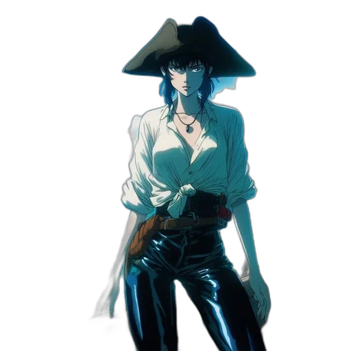 jacket, hat, weapon, sword, concept art, comic book art, cyberpunk, watercolor transparent PNG cut-out