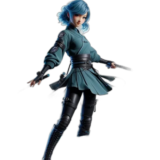 staff, sword, concept art, 3d render, fantasy art, blue, woman, vibrant transparent PNG cut-out