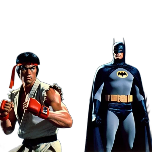 comic book art, concept art, two, iconic, figures, martial, artist, batman transparent PNG cut-out