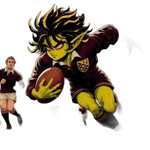 cartoon, concept art, fantasy art, fantastical, rugby, match, features, green-skinned transparent PNG cut-out