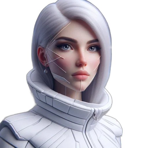 face, robot, jacket, concept art, fantasy art, 3d render, photorealistic, outer space transparent PNG cut-out