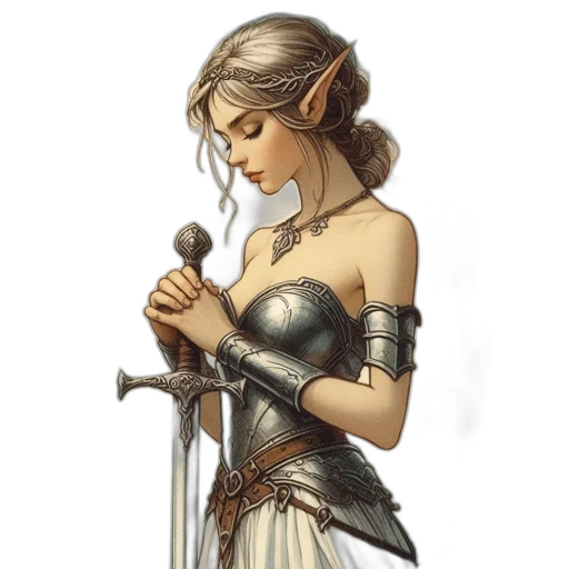 sword, staff, dress, weapon, fantasy art, concept art, pixel art, comic book art transparent PNG cut-out