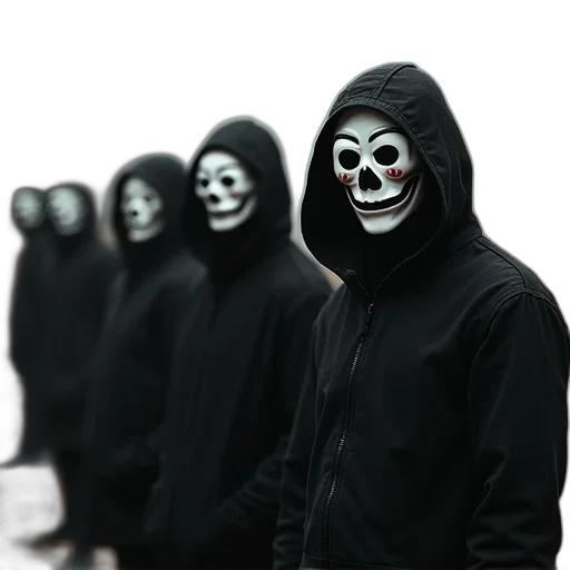 mask, jacket, face, staff, concept art, 3d render, pixel art, monochrome transparent PNG cut-out