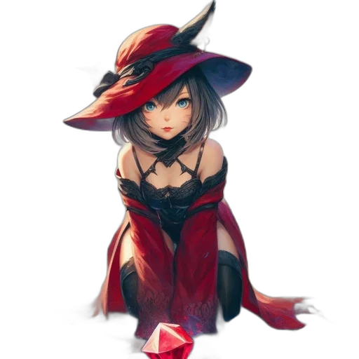 hat, dress, staff, mask, fantasy art, concept art, pixel art, anime transparent PNG cut-out