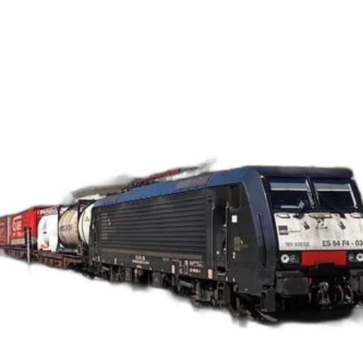 3d render, photorealistic, concept art, modern, electric, locomotive, pulls, cargo transparent PNG cut-out