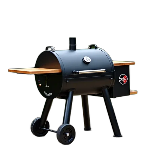 robot, food, 3d render, photorealistic, black, charcoal, grill, wooden transparent PNG cut-out