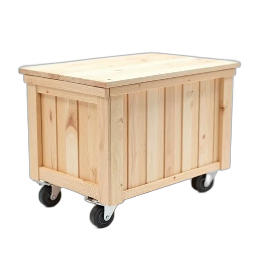 furniture, 3d render, wooden, storage, box, lid, featuring, light transparent PNG cut-out