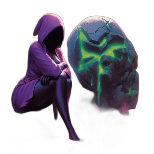 mask, jacket, creature, concept art, fantasy art, comic book art, pixel art, neon lights transparent PNG cut-out