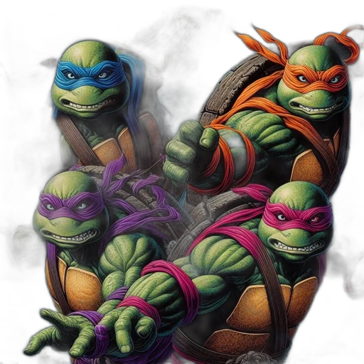 concept art, comic book art, 3d render, fantasy art, four, tmnt, characters, blue transparent PNG cut-out