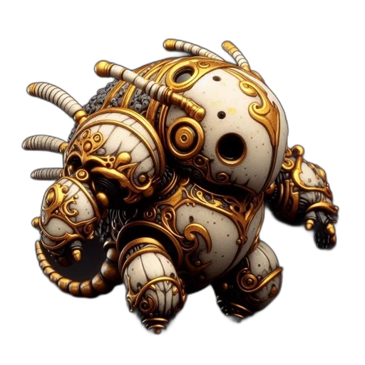 robot, creature, weapon, mask, concept art, fantasy art, 3d render, white transparent PNG cut-out