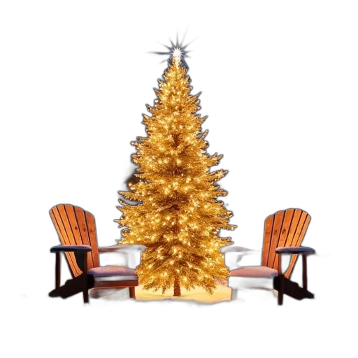 furniture, tree, crown, 3d render, golden, snowy, landscape, night transparent PNG cut-out
