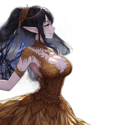 dress, fantasy art, concept art, pixel art, watercolor, elven, woman, stands transparent PNG cut-out