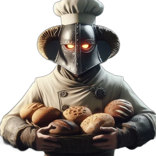 robot, food, mask, weapon, concept art, fantasy art, pixel art, baker-like transparent PNG cut-out