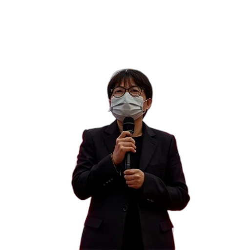 mask, staff, face, umbrella, vaporwave, concept art, fog, person transparent PNG cut-out