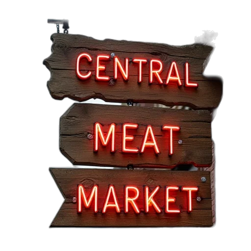 food, neon lights, two, large, wooden, signs, one, displaying transparent PNG cut-out