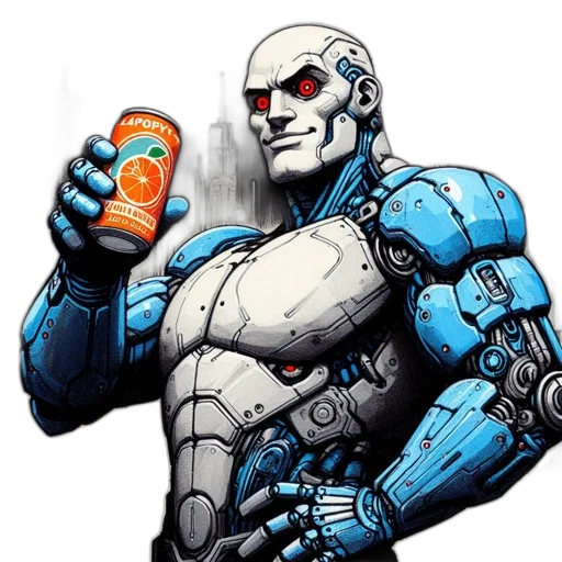 robot, bottle, food, jacket, concept art, comic book art, cyberpunk, pixel art transparent PNG cut-out