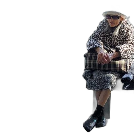 jacket, dress, shoes, hat, 3d render, cyberpunk, elderly, woman transparent PNG cut-out