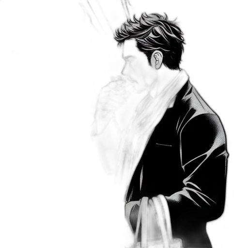 jacket, mask, comic book art, concept art, photorealistic, pencil sketch, fog, fire transparent PNG cut-out