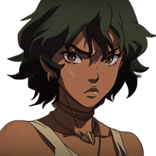 face, anime, cartoon, concept art, fantasy art, earth tones, contemplative, animated transparent PNG cut-out
