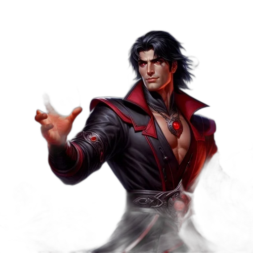 jacket, staff, concept art, fantasy art, photorealistic, comic book art, red, man transparent PNG cut-out