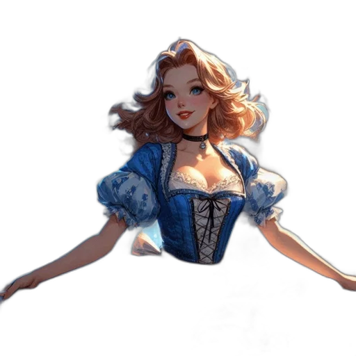 dress, concept art, fantasy art, watercolor, cartoon, blue, woman, wavy transparent PNG cut-out
