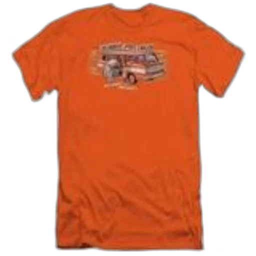 car, orange, t-shirt, features, graphic, bus, text, back transparent PNG cut-out