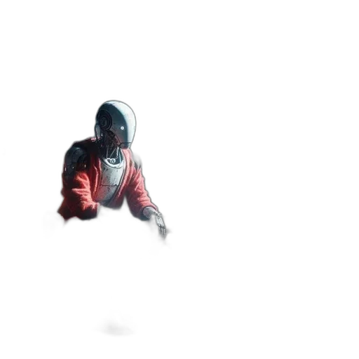 jacket, robot, creature, mask, 3d render, concept art, vaporwave, pixel art transparent PNG cut-out