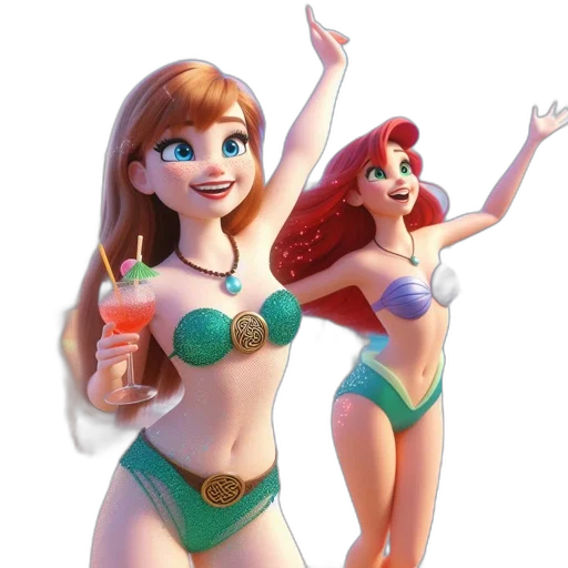 3d render, concept art, cartoon, fantasy art, underwater, beach, green, two transparent PNG cut-out